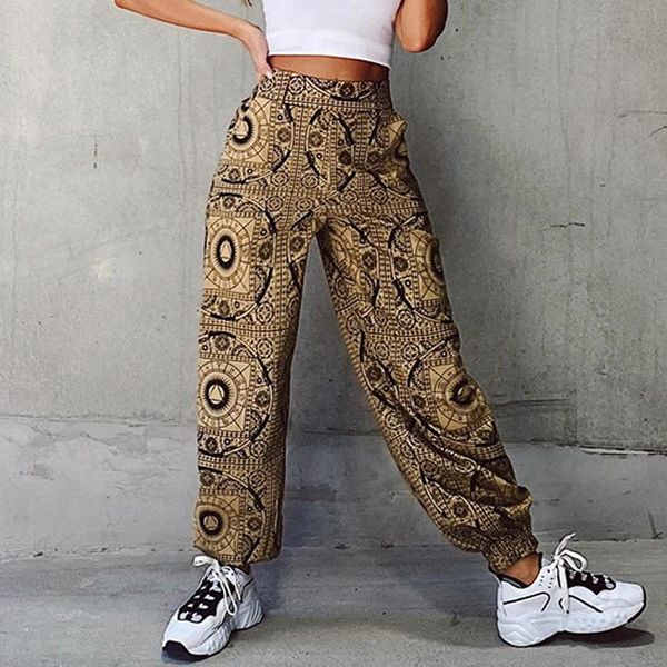 

women's pants & capris casual high waist pockets cargo sweatpants women loose print summer long trousers female streetwear pantalon fem, Black;white