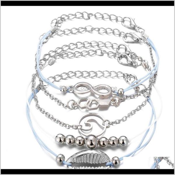 

jewelry drop delivery 2021 bracelets set 5pcs package alloy 8 shell sea wave bead charm with string rope sier color plated metal chain wspuh, Golden;silver
