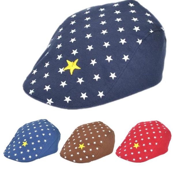 

4colors children's berets boys and girls' little star embroidery printing cotton dome hats caps &, Yellow