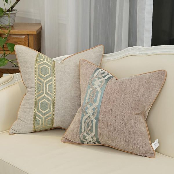 

cushion/decorative pillow modern patchwork cushion covers home decor chenille square cases grid stripe pillowcases blue gray beige