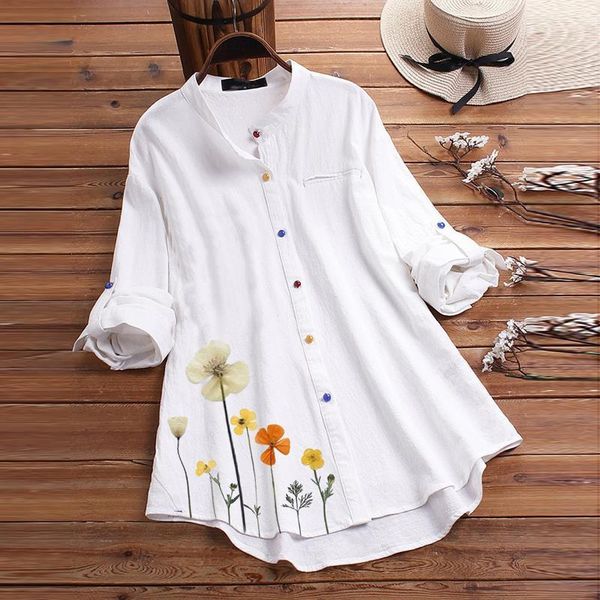 

women blouse womens shirt vintage flower print button casual long sleeve female and blouses white plus size animal 5xl