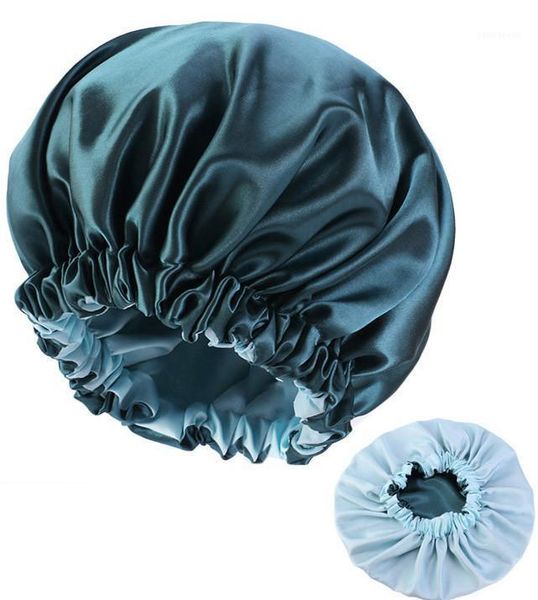 

hijab reversible satin bonnet double layer large size sleep night cap head cover hat for curly springy hair black1