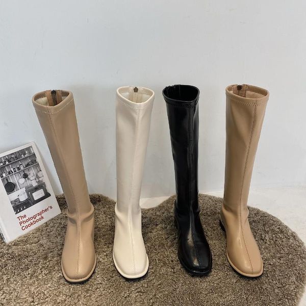 

boots shoes winter lady thigh high heels boots-women zipper 2021 rubber over-the-knee med autumn leather rome pu, Black