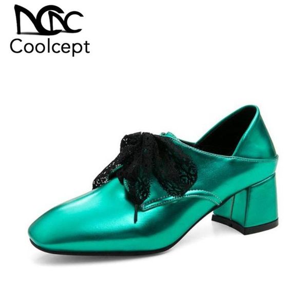 

dress shoes coolcept size 30-50 women pumps special pu leather shine square toe fashion cross strap thick heels footwear, Black
