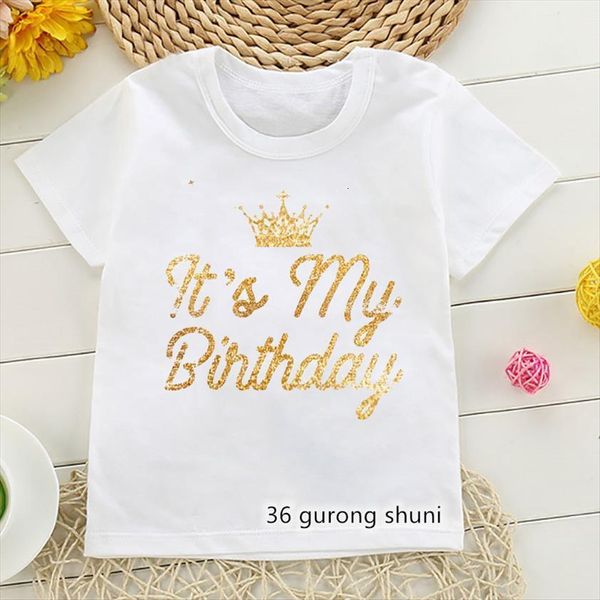 

t shirt for boys girls this is my birthday graphic crown print kids costume summer harajuku, Blue