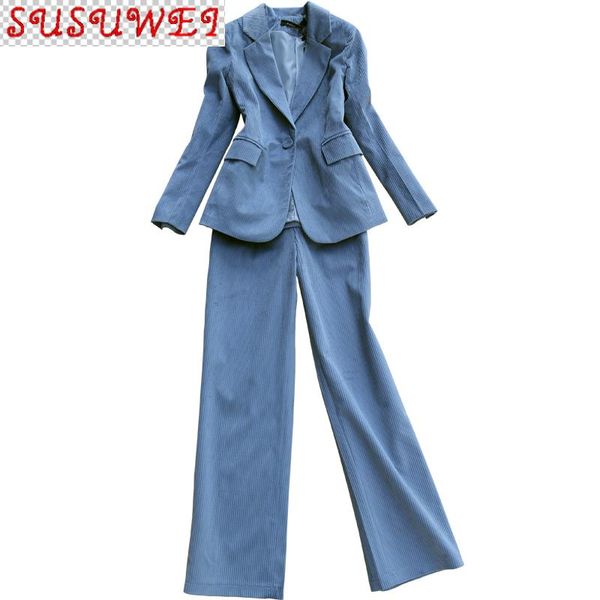 

women's suits pants set korean retro casual corduroy ladies jacket wide-leg trousers two-piece suit two piece, White