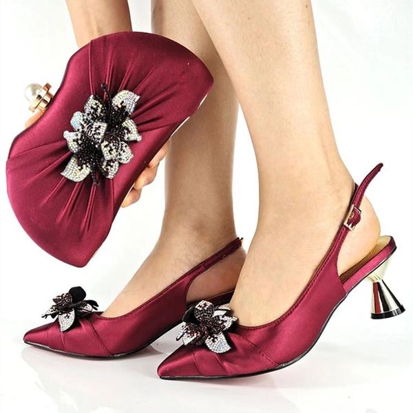 

claret nice design italian rhinestone shoes with matching bags ins latest women pointed toe slipper and set dress, Black