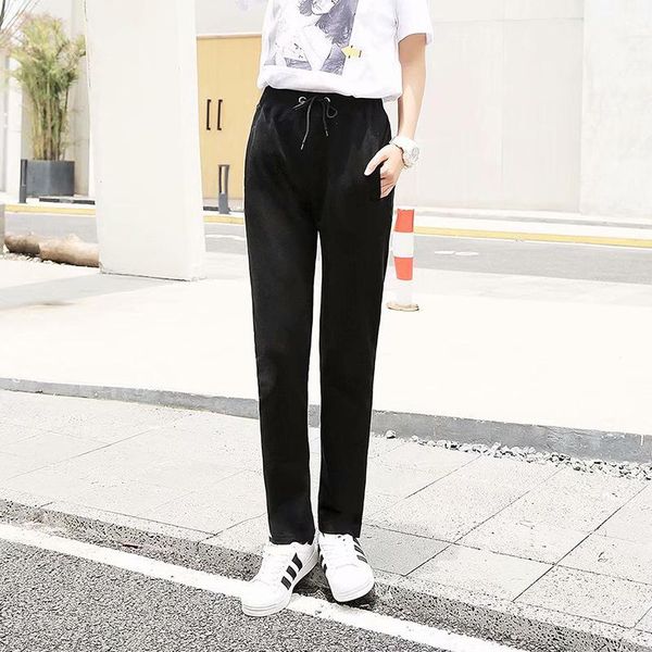 

men's pants cotton sweatpants loose and women's casual trend all-match sports trousers straight autumn winter, Black