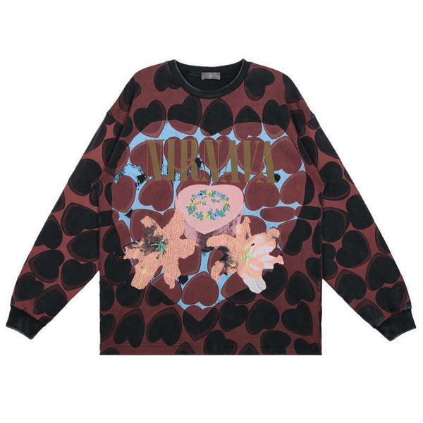 

men's hoodies 2021 autumn and winter new fashion brand love angel printing wash used men's loose long sleeve thin sweater, Black