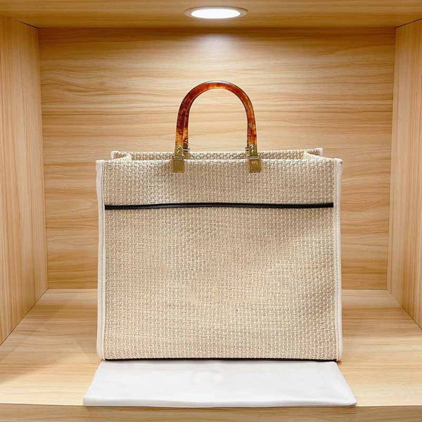 

medium straw woven tote shopping bag crossbody bags fashion embroidery letter plexiglass handle detachable strap handbag gold hardware lager