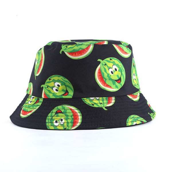 

sun hat double face fisherman's hat with fruit pattern, Blue;gray