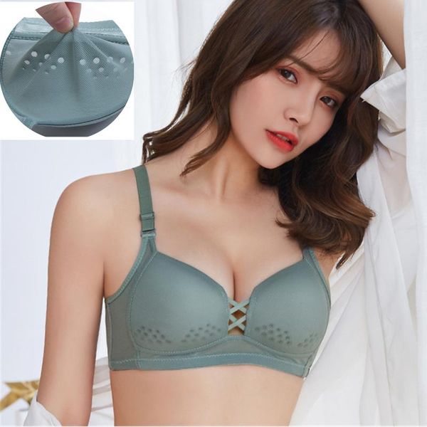 

bras breathable women wireless underwear gather push up extra breast lingerie holes seamless bralette, Red;black