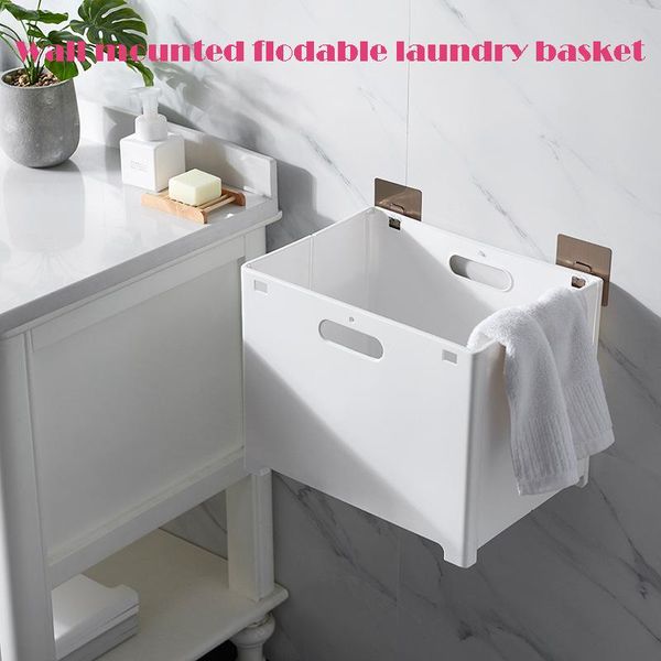 

wall mounted flodable laundry basket large dirty clothes storage bin floding collapsible hamper cubes to save clothing & organization