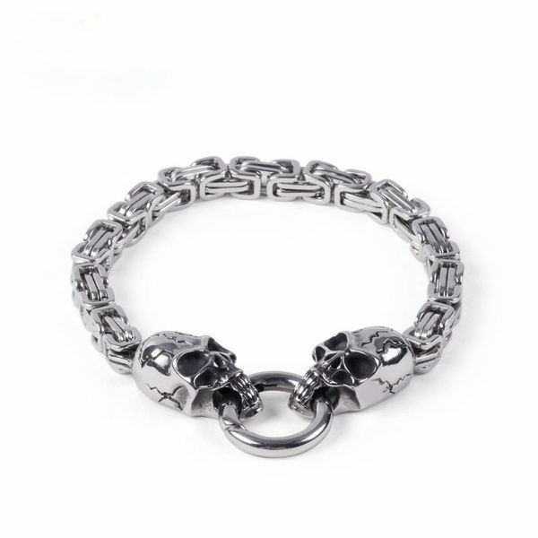

charm bracelets punk 21.5cm long skull for men stainless steel animal dragon byzantine chain brecelets male gothic jewelry, Golden;silver