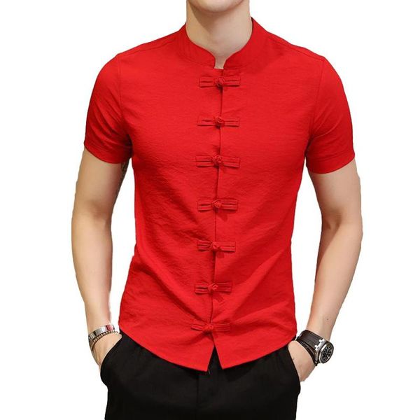 

men's casual shirts traditional chinese tang suit men plus size summer short sleeve uniform, White;black