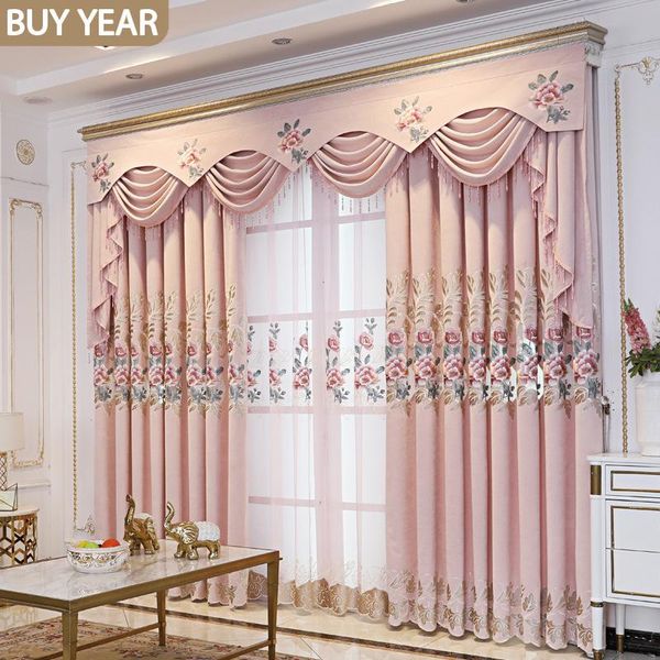 

curtain & drapes european style living for room dining bedroom luxury chenille embroidered curtains pink valance window