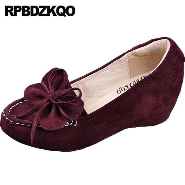 

dress shoes luxury wine red wedge hidden sheepskin women round toe size 33 office medium heels 2021 suede 4 34 genuine leather fashion, Black