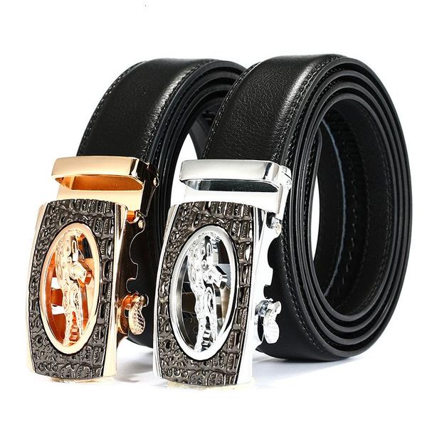 

belts peikong designer alligator business genuine leather automatic buckle waist for men fashion gold belt, Black;brown