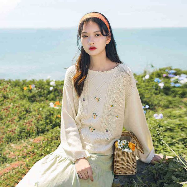 

women's sweaters sweater spring arrival long sleeve loose wear round neck pullover three dimensional flower sweater pbmg, White;black