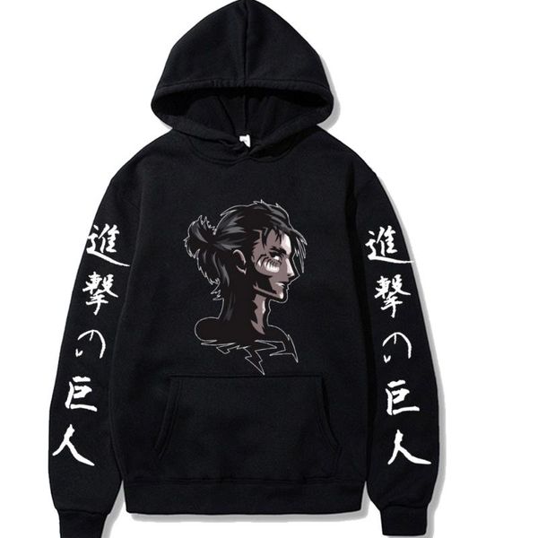 

men's hoodies & sweatshirts anime attack on titan eren yeager men streetwear fashion japan cartoon long sleeve hip hop pullover harajuk, Black