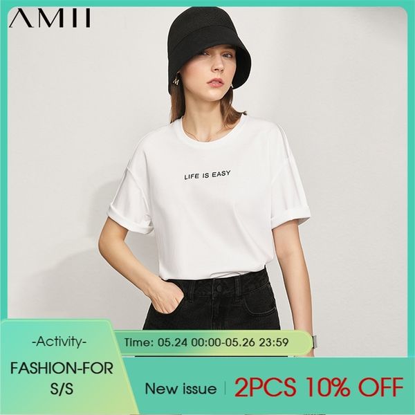 

minimalism summer women's tshirt offical lady 100%cotton oneck letter printed loose causal 12120222 210527, White