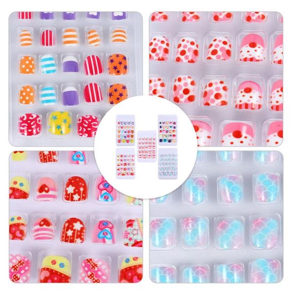 

false nails 120pcs artificial children press on fake girls full cover, Red;gold