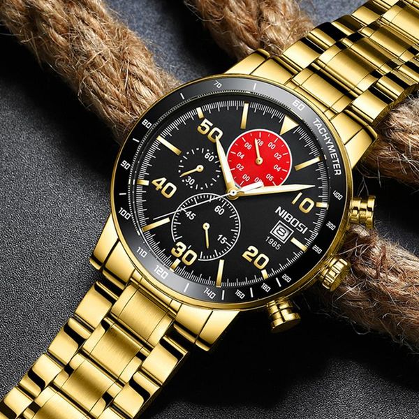 

wristwatches nibosi mens watch quartz wristwatch men date business dress men's casual waterproof sport clock relÃ³gio masculino, Slivery;brown