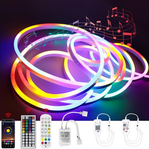 

strips led strip 12v waterpoof neon light rgb dimmable silicone cuttable tape decoration with wifi bluetooth app remote control