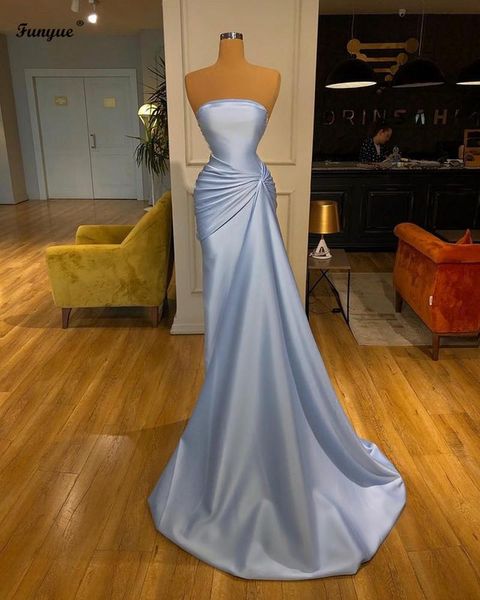 

party dresses light blue vestidos mermaid formal dress robe de mariee elegant strapless long evening 2021 real po prom gown, White;black