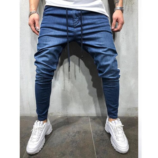 

men's jeans casual pants fashion sports zipper pocket jogging trousers european and american feet, Blue