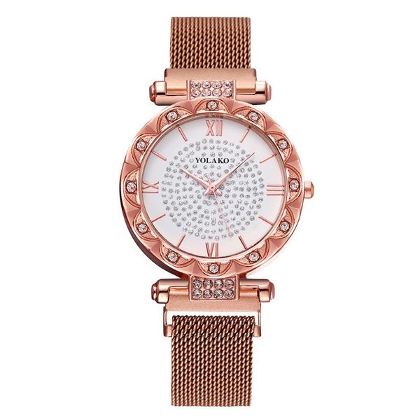 

wristwatches women magnet buckle diamond wrist watches luxury ladies stainless steel quartz relogio feminino, Slivery;brown