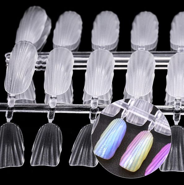 

false nails 240 pcs practice nail tips seashell stripe design mermaid style uv gel for art salon display fake sample, Red;gold