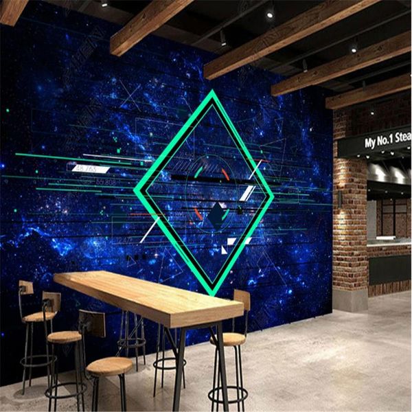 

wallpapers modern science fiction technology sense starry sky universe line bar industrial decor ktv background wall paper mural