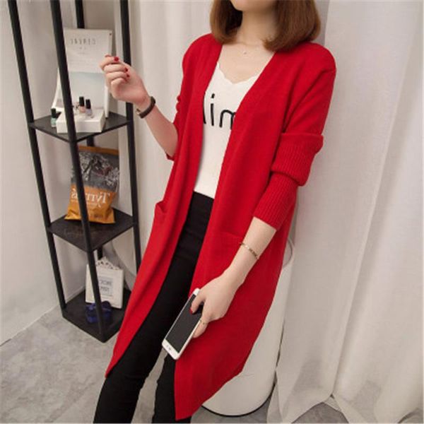 

women's knits & tees mid-length cardigan for women sweater long-sleeved jacket winter solid oversize sweaters oversiz woman 2021, White