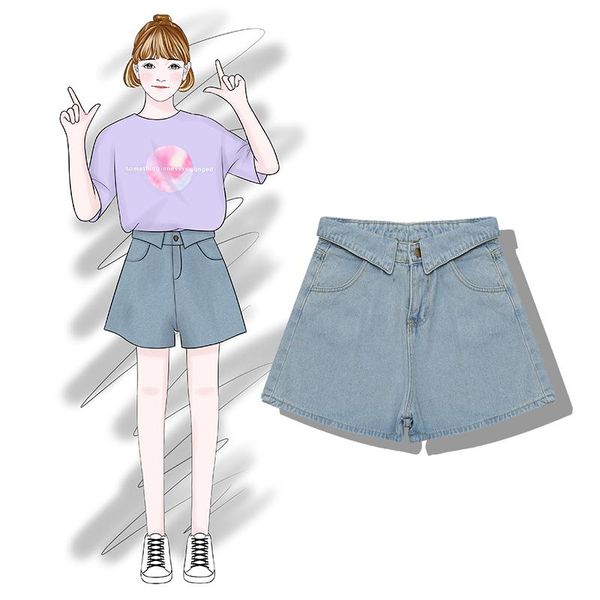 

women's shorts 2021 fashion summer high waist loose wide leg denim, White;black