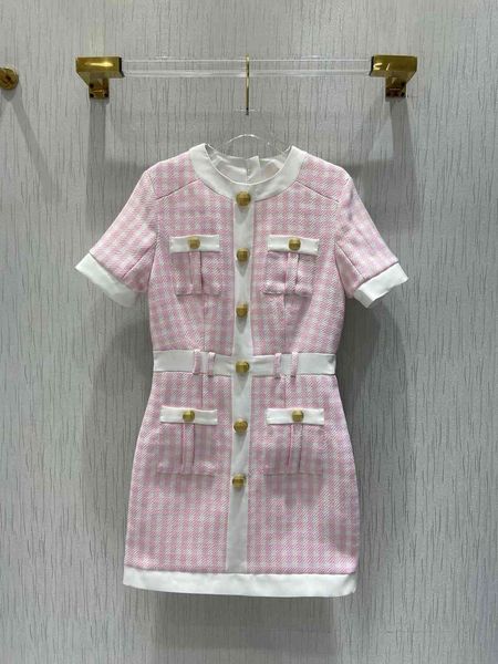 

dress 21 spring and summer xiaoxiang style tweed waist elegant thin metal button short sleeve hip skirt, White;black