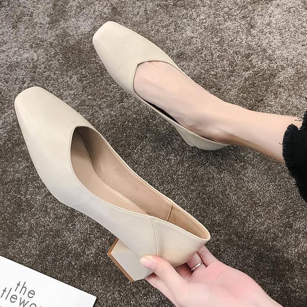 

dress shoes soft leather women square toe office ol pumps casual heels slip on chunky heel daily 4 cm bonded pu, Black