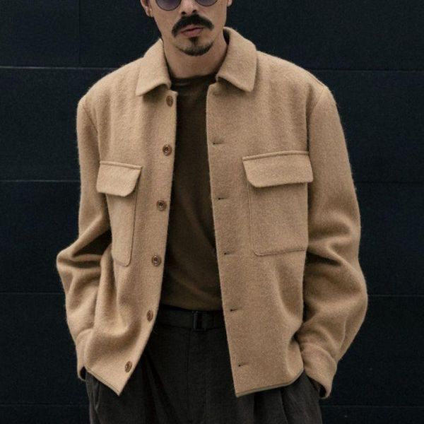 

men's jackets 2021 autumn and winter fashion casual lapel woolen jacket men chaquetas hombre coat clothing, Black;brown