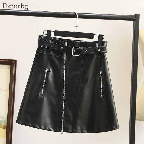 

casual dresses xl-4xl plus size women's fashion skirt belt female high waist faux leather big pu black skirts fall pk01 djfd, Black;gray