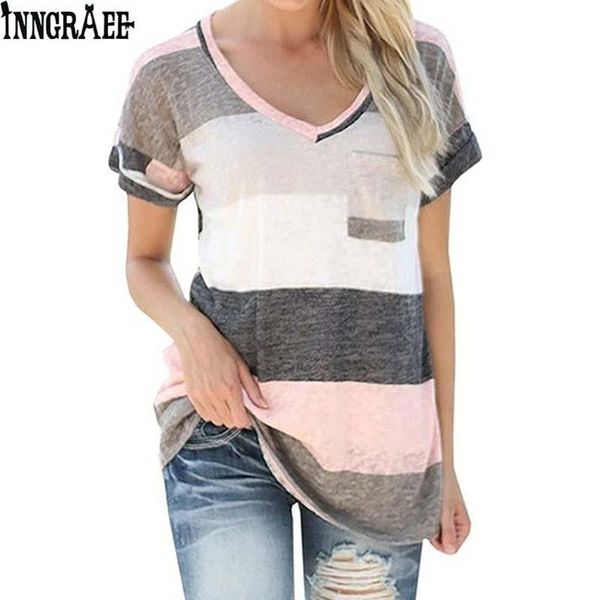 

women's t-shirt summer ladies loose fashion short-sleeved v-neck 2021 striped print ns3884, White