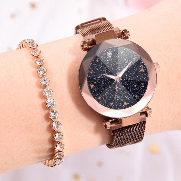 

wristwatches fashion starry sky watch luxury convex glass quartz mesh with magnetic buckle ladies 2021 watches women mujer q, Slivery;brown