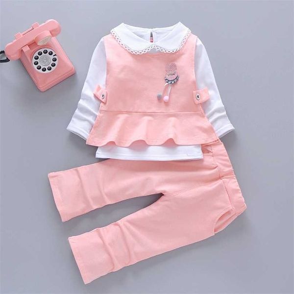 

children girl spring autumn suit female baby clothing thin kids long sleeve fashion 1 2 3 4 years old clothes set 211104, White