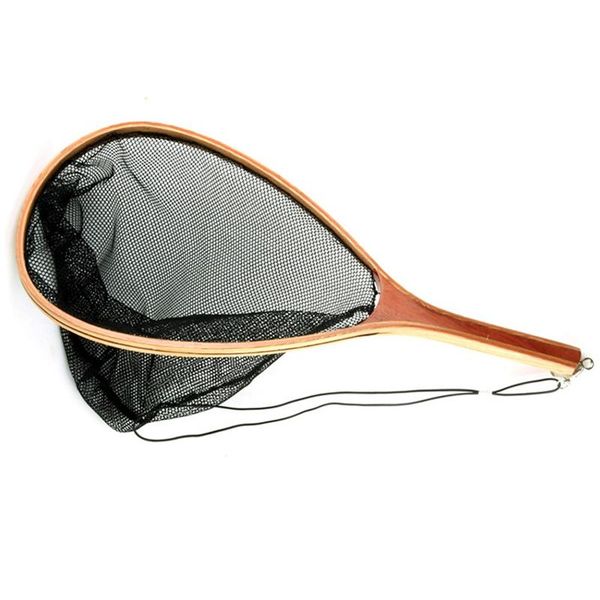 

fishing landing net wooden handle trout mesh catcher collapsible tools portable dip fl-04 accessories