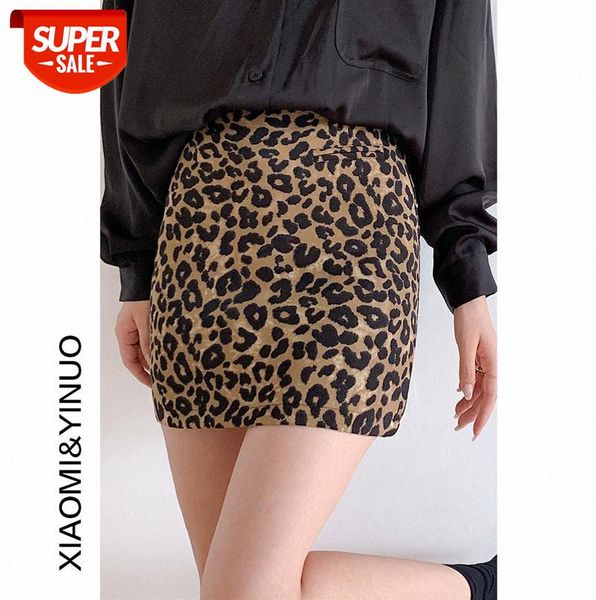 

[ou fan] 7505 leopard print skirt female high waist thin short wrapped hip #t58w, Black;gray