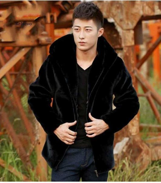

men's fur & faux fashion mens coat winter black hooded warm overcoat men fluffy plush casual loose male plus size xxxl 4xl 5xl z4fv