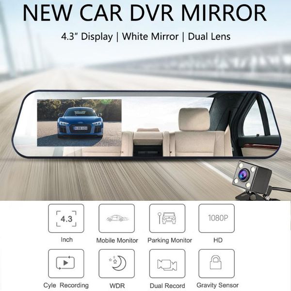 

mini cameras car dvr dual lens camera white rearview mirror recorder with rear view video registrator auto vehicle dash cam