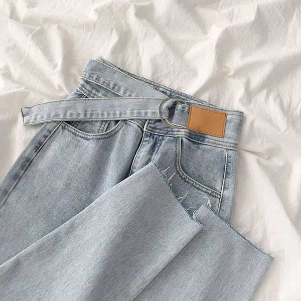 

women's jeans straight women plus size vintage loose wide leg denim pants high waist summer 2021 retro blue