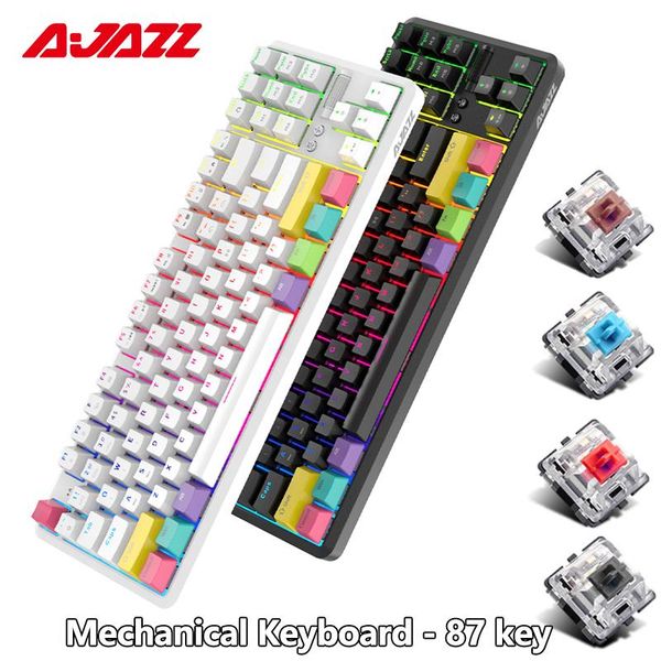 

keyboards ajazz k870t black bluetooth wireless keyboard 87 key blue red brown switch rgb backlit game anti-ghosting for pc laptop