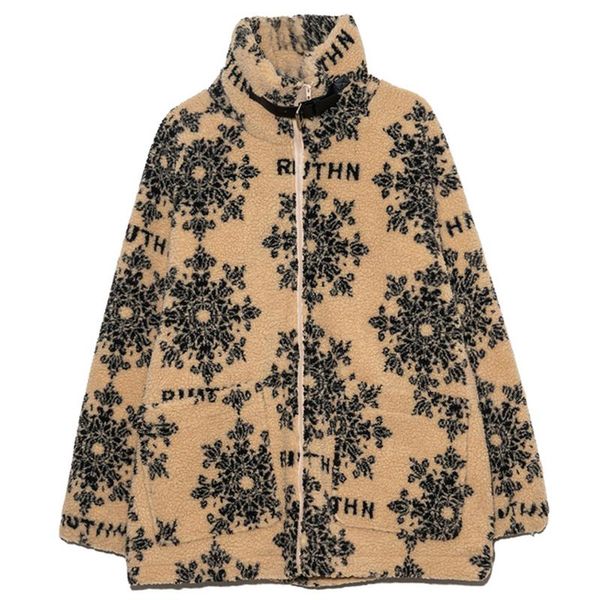 

men's jackets men harajuku snowflake print fleece parkas vintage thicken warm padded jacket oversize streetwear parka coats, Black;brown