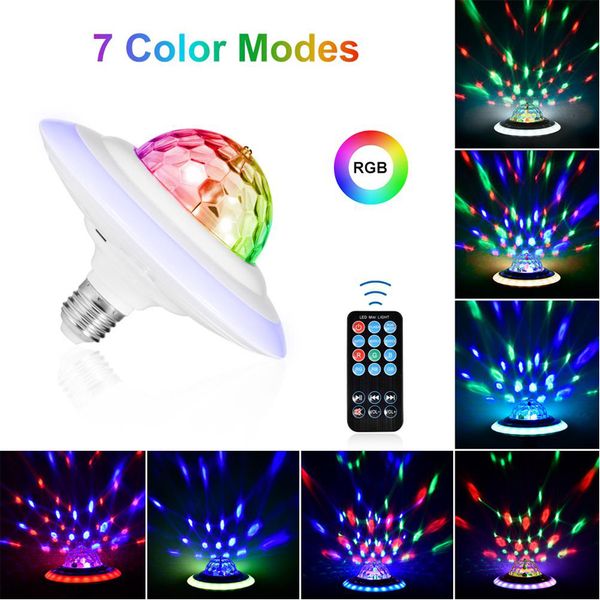 Effetti LED E27 UFO Bluetooth Crystal Magic Ball Lamp Telecomando RGB Light Music Bulb Luci notturne da discoteca multicolore